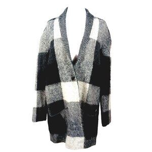 NWT American Eagle Plaid Wool Blend Cardigan Sweater, Jacket Blk/Wht/Gray Sz MED
